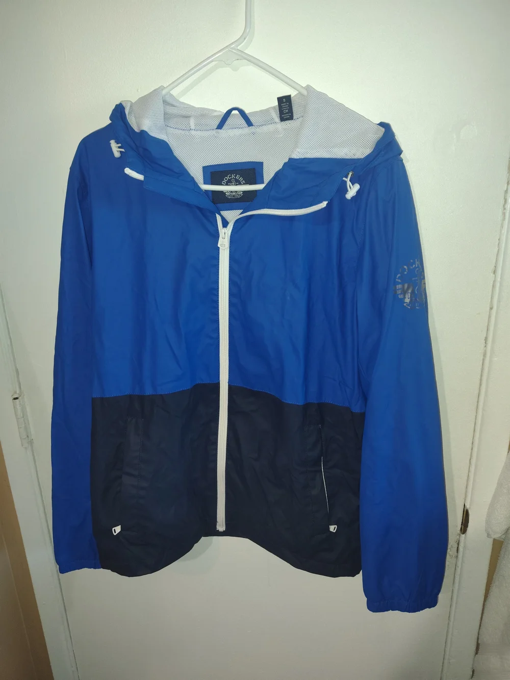 Dockers Navi Blue, Royal Blue Hooded Windbreaker Jacket Size Small